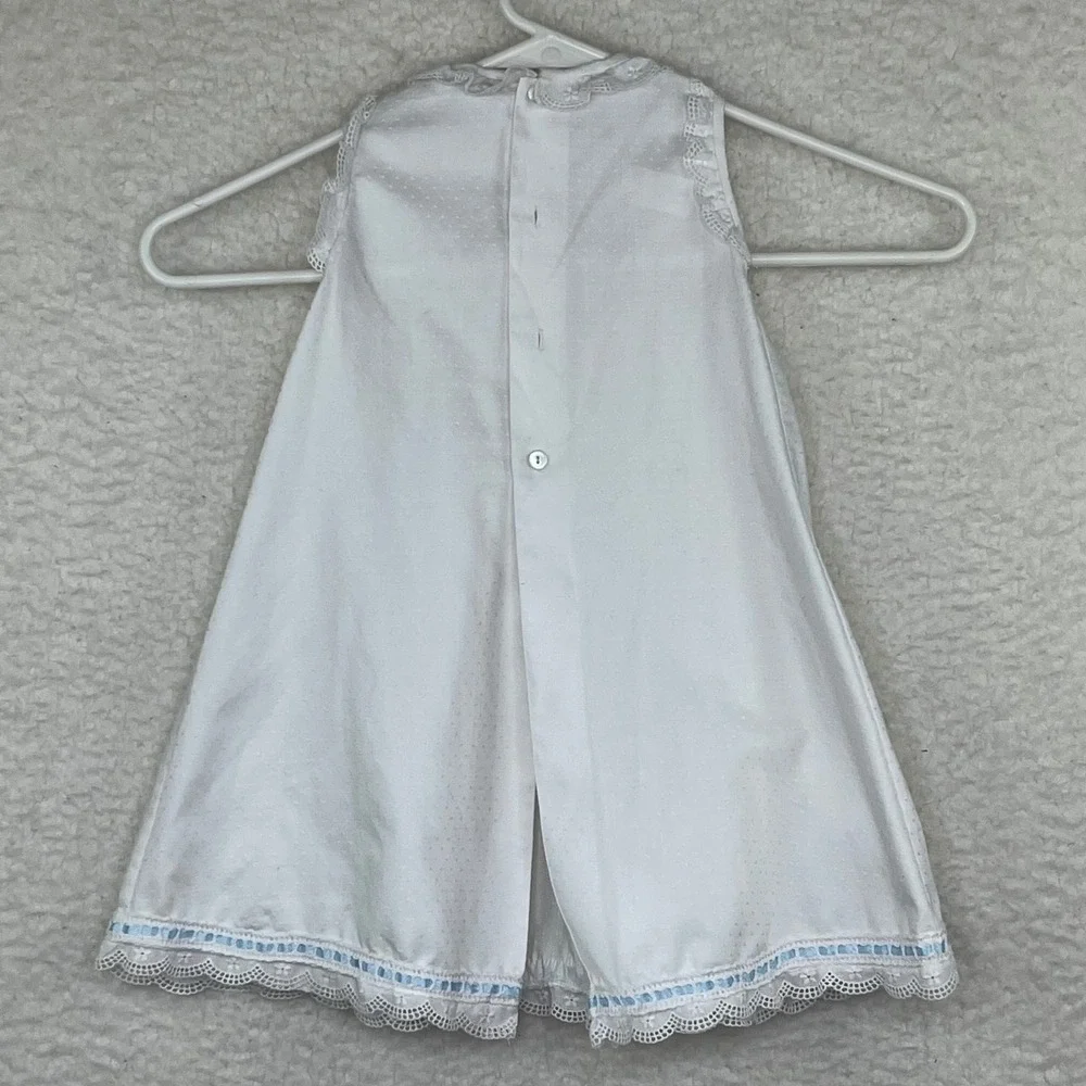 Baby 9 12M White Swiss Dot Smocked Dress Lace Sleeveless Heirloom Occasion